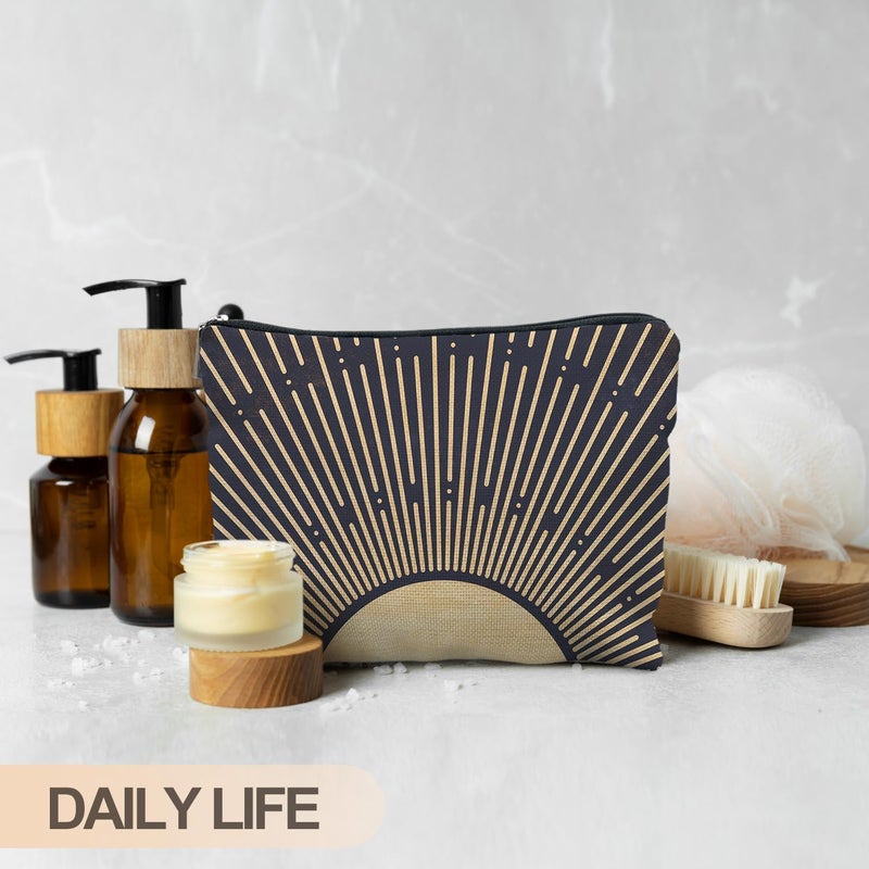 RYYCDOI Sunshine Ray Boho Makeup Bag, Granola Girl Gifts, Vintage Navy Blue Boho Neutral Sun boho Bags for Women, Art or Journaling Pouch, Boho Gifts for Women - Image 4